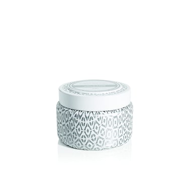 Capri Blue Volcano Printed Travel Tin Jar Candle - Luxury Candle with a Long Lasting Soy Wax Blend - Scented with Tropical &amp; Fruity Fragrance (White Color, 8.5 oz)