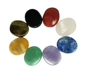 Chakra Stones 8 PCS Kit, Oval Shape, Tumbled &amp; Polished, for Use in Grounding Balancing Soothing Meditation Reiki or as Worry Stones, Hot Spa Rock &amp; Massage (8-pcs Chakra Stones)