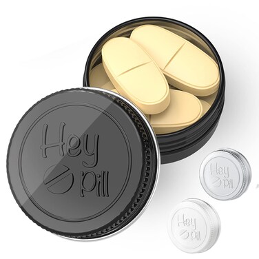 Extra Small Pill Box for Purse (3 Pack), ADHYRO Aluminum Mini Pill Case, Daily Portable Lightproof Pill Organizer to Hold Vitamins, Fish Oils, Supplements (Black Silver White)