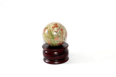 Jet Unakite 45-50 mm Ball Sphere Gemstone Hand Carved Crystal Altar Healing Devotional Focus Spiritual Chakra Cleansing Jet International Crystal Therapy Booklet Image is JUST A Reference