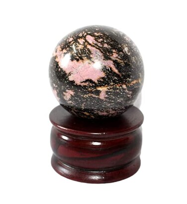 Jet Rhodonite 45-50 mm Ball Sphere Gemstone Hand Carved Crystal Altar Healing Devotional Focus Spiritual Chakra Jet International Crystal Therapy Booklet Image is JUST A Reference