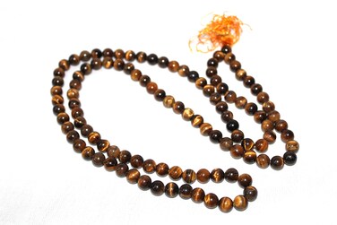 Jet Tiger Eye 108 Beads Knotted Mala 8 mm Prayer Japa Necklace Gemstone Reiki Healing Crystal Semiprecious Strand Tassel Tibetan Buddhist Wealth Abundance