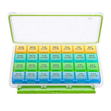 BUG HULL Pill Organizer Monthly, Moisture-Proof 4 Weeks Pill Box, Large Pill Case 28 Day, Medicine Organizer One Month, 30 Day Pill Container for Vitamin, Supplements