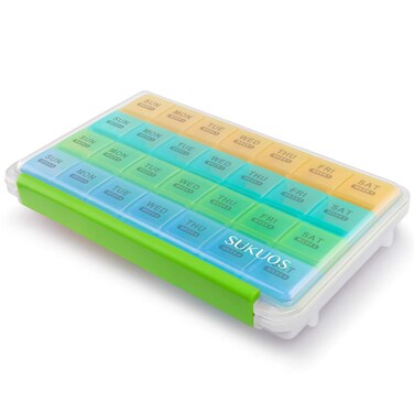 Sukuos Monthly Pill Organizer 28 Day Easy to Open, Large Moisture-Resistant Pill Box Cases with Dust-Proof Box and Clear Lid for Vitamin/Fish Oil/Supplements