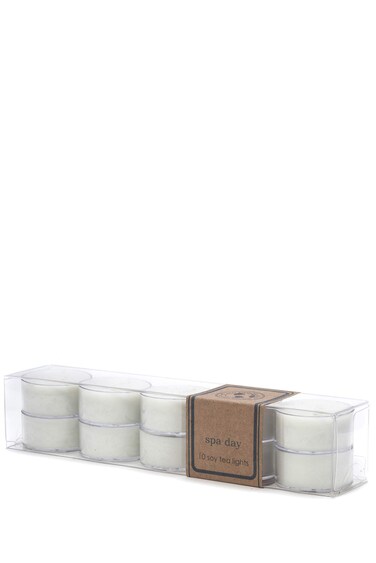 Eco Candle Co. Tea Light Candles, Spa Day, 10-Pack - Scents of Flowers, Musk, Melon, Citrus, &amp; Ocean Air - Recyclable Plastic Cups, 100% Soy Wax, No Lead, Hand Poured, Midwest Soybeans, .6 oz. Each