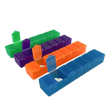 USA Merchant - 7 Day Pill Box Small with Snap Close Lids - Weekly Pill Organizer 4 Times a Day or 28 Day Dispenser - Comes with 4 Separate 7 Day Pill Containers for Vitamins, Supplements, and Medicine