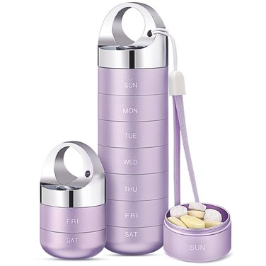 Zannaki Metal Travel Pill Organizer, Portable Waterproof Weekly Pill Box, Large Aluminum Alloy Pill Case Container, BPA Free 7 Day Daily Medicine Organizer Holder for Vitamin, Fish Oil, Supplement