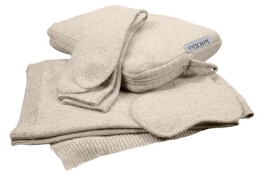 Jet&amp;Bo 100% Pure Cashmere Travel Set: Blanket, Eye Mask, Socks, Carry/Pillow Case Natural