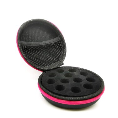 Glass Bottle Bundle Essential Oils Case Hard Round Carrying Case Bag for 1ML 2ML Roller Bottles Oil Vial Bottles (12 Holes Rose Red)