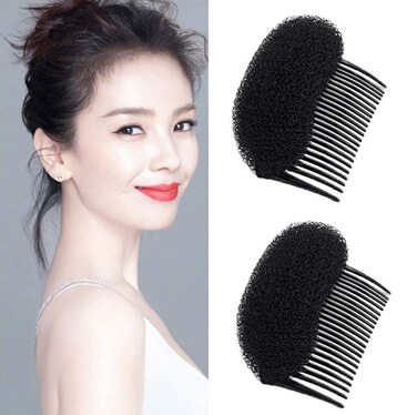 2Pcs Sponge Bump It Up Volume Hair Base Set Charming Bump It Up Volume Inserts Hair Stick Bun Maker Bun Shaper Hair Bump Up Comb Styling Insert Tool Hair Pad Accessories(Black)