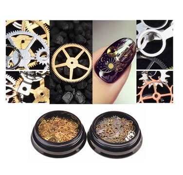 2 Boxes Metal 3D Steam Punk Nail Sequins Nail Glitter Flake 3D Holographic Gears Wheel Nail Art Sequin Decoration Laser Thin Sequin Manicure Tips Nail Rhinestones and Studs Nail Art Decals