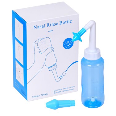 Neti Pot Sinus Rinse Bottle Pressure Nasal Irrigation Wash Sinus Rinsing Kit Bottle Nose Cleaner for Adult &amp; Kids BPA Free (300ML, Blue)