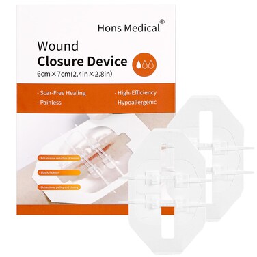 Emergency Wound Closure Strip 2PCS Wound Closure Kit Zip Stitch Wound Closure Device Laceration Closure Kit Wound Closure Glue Bandages Sutures to Close The Cut 6X7CM