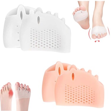2 Pairs Silicone Toe Separators, Bunion Corrector Cushion, Metatarsal Pads, Ball of Foot Cushions, Breathable Soft Gel Foot Cushions for Men Women Straighten Overlapping Toes, Realign Crooked Toes