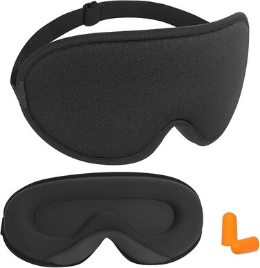 Sleep Mask,3D Contoured Sleeping Mask,99% Light Blocking Eye Mask, Zero Eye Pressure Cup Blindfold for Men Women, with Adjustable Strap for Sleeping, Yoga,Traveling(Black)