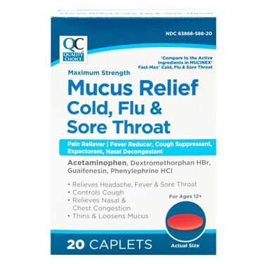 Quality Choice Mucus Relief Cold, Flu &amp; Sore Throat 20 Caplets Each (1)