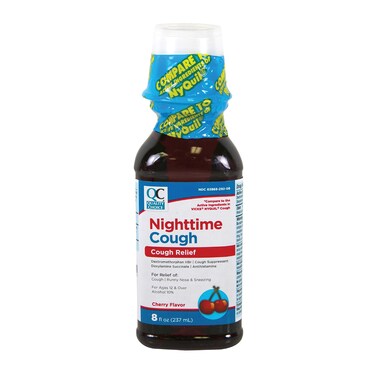Quality Choice Adult Nighttime Cough Medicine, Cherry Flavored Night Time Cold and Flu Relief, Cough Syrup for Runny Nose &amp; Sneezing, for Better Sleep, 8oz Bottle of Cherry Liquid Medicine