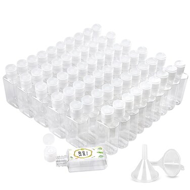 FOOCHY 120 Pack Clear Plastic Refillable Flip-Top Bottles for Hand Sanitizer Shampoo Lotion,etc - No BPA/Parabens, 60ml/2oz