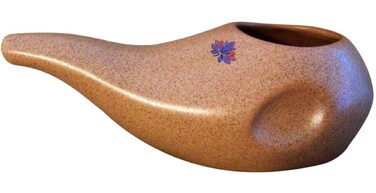 Ergonomically Designed Hand-made Ceramic Neti Pot, Clay Brown