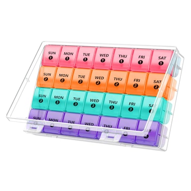 XL Monthly Pill Organizer 1 Time a Day with Dust-Proof Case, Extra Large 4 Weeks Pill Box Once a Day, 28 Days Pill Container 1 Per Day, Weekly Vitamin Case, Daily Medicine Organizer