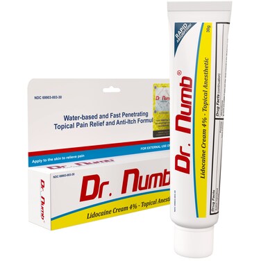 Dr. Numb 4% Lidocaine Cream - Maximum Strength Pain Reliever with Vitamin E - Prompt Soothing Relief from Painful Burning, Itching &amp; Local Discomfort - Temporary Relief Pain for Hemorrhoids - 30g (1)