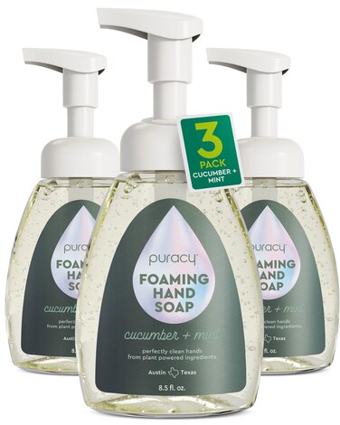 Puracy Foaming Hand Soap - Plant-Powered Natural Hand Soap As Seen on TikTok, Non-Toxic, Sulfate-Free Liquid Soap, Moisturizing Foam Handwash Liquid (Cucumber &amp; Mint, 12 fl oz, 3-Pack)