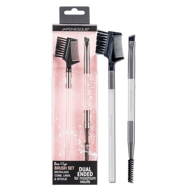 JAPONESQUE Brow &amp; Eye Brush Set, Includes Brow/Lash Comb to Brush Brows and Separate Lashes, Angled Liner Brush for Brow Filler Application, Spoolie to Smooth Brows