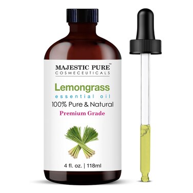MAJESTIC PURE Lemongrass Essential Oil   100% Pure and Natural Lemongrass Oil   Premium Grade Essential Oils for Hair Care, Home Diffusers, Skin, Aromatherapy, Massage and Humidifiers   4 Fl Oz