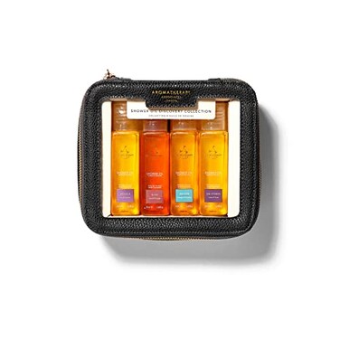 Aromatherapy Associates Mini Shower Oil Travel &amp; Discovery Collection. 4 Premium Shower Oils (50ml each) and Handy Travel Case. Includes Revive, De-Stress, Muscle and Rose Blends (1 count)