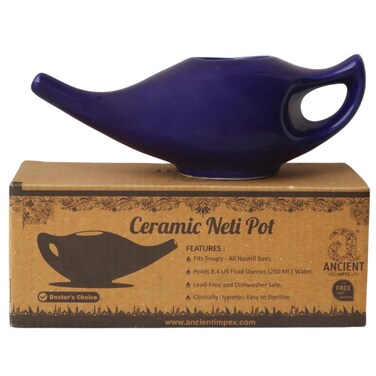 Ancient Impex Ceramic Neti Pot with 5 Sachets Neti Salt, a Natural Remedy for Nasal Wash - 250 Ml Capacity (Violet)