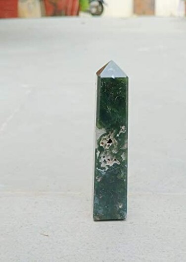 Jet New Energized Moss Agate Gemstone Tower Approx Length 3.5 to 4 Inch Approx Weight 80-120 Gram Healing Crystal Spiritual Chakra Balancing Wand