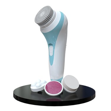 Bella Ciao 5-Piece Sonic Facial Cleansing Brush Set, Blue   Battery Operated Face Scrubber Exfoliator, Makeup Remover Skin Care Tools w/ 4 Attachments  Face Cleansing Brush, Skin Exfoliator for Body