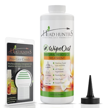 WipeOut Pro Head Lice Treatment Kit - Lice Shampoo That Kills Eggs and Lice and Lice Comb for Kids and Adults for Nit &amp; Lice Removal - Head Hunters, 32oz