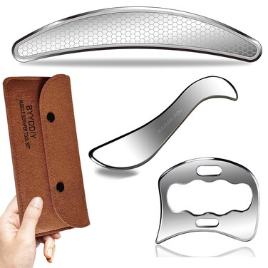 BYYDDIY 3 in 1 Stainless Steel Muscle Scraper Tools Set,Scraping Massage Tools for Physical Therapy,Derma Edge &amp; GuaSha Massage Scraper Tool,IASTM Tools,Guasha Tool for Body