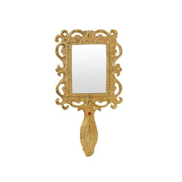 Aluminium Metal Golden Antiqe Style Hand Mirror