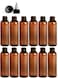 2 Ounce Cosmo Round Bottles, PET Plastic Empty Fillable BPA-Free, with Black/Natural Twist Top Caps (Pack of 12) (Amber)