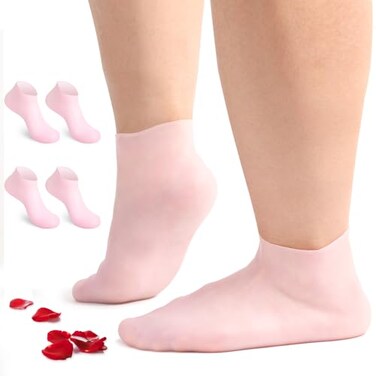Silicone Socks for Dry Cracked Feet 2 Pairs,XL Moisturizing Socks Non-Slip Moisturizing Heel Socks for Dry Cracked Feet Women Ultra-high Stretch Foot Care Pedicure Socks for Men(Pink,XL)