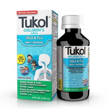 TUKOL Children's Cold &amp; Flu Kids Cold and Flu Medicine, Children's Cough and Cold Medicine, Multi-Symptom Relief for Fever, Aches, Nasal Congestion, Berry-Flavored, 4 fl oz