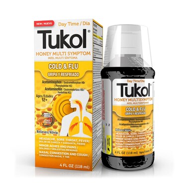 TUKOL Honey Multi-Symptom Cold &amp; Flu Medicine for Adults - Daytime Cough Suppressant, Sore Throat Relief, Nasal Congestion, Fever Reducer, Chest Congestion Relief, Ages 12+, 4 Fl Oz