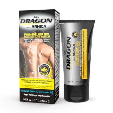Dragon Pain Relief Gel with Arnica, Extra Strength Bruise Cream, Muscle Relaxer, Knee Pain Relief, Arnica Cream for Bruising, Shoulder &amp; Foot Pain Relief, Hip &amp; Ankle Sprain, Swollen Feet Relief, 2 oz