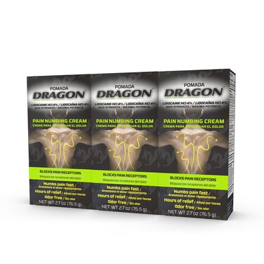 Dragon - Maximum Strength Pain Relief Numbing Cream with Lidocaine, 2.7 Ounce (Pack of 3)