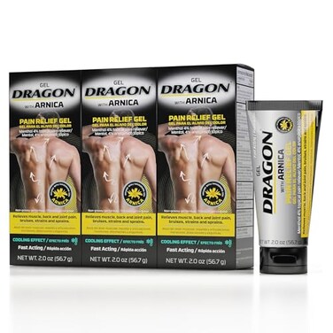 Dragon Pain Relief Gel with Arnica, Extra Strength Bruise Cream, Muscle Relaxer, Knee Pain Relief, Arnica Cream for Bruising, Shoulder Pain Relief, Hip, Ankle Sprain, Swollen Feet Relief, 2 oz, 3 PACK