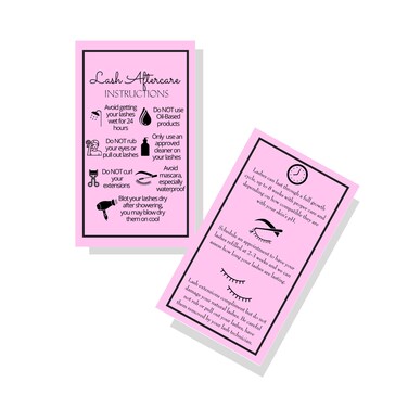 Lash Extension Aftercare Instructions Cards   Package of 250   Double Sided Size 2x3.5" inches After Care (2-3 Week Fillers)   Bubblegum Pink with Eyelash Extension Aftercare Pictures