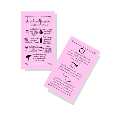 Lash Extension Aftercare Instructions Cards   Package of 100   Double Sided Size 2x3.5" inches After Care (2-3 Week Fillers)   Bubblegum Pink with Arrow Design Eyelash Extension Aftercare