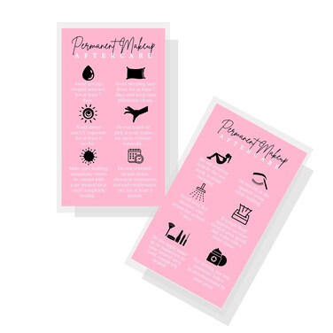 Boutique Marketing LLC Permanent Makeup Aftercare Instructions Card   50 Pack 2x3.5 inches Business Size PMU Pink Design, pink, black, white