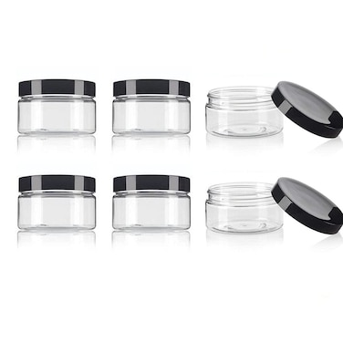 8 Oz / 250ml PET Plastic Refillable Jars Empty Cosmetic Containers Cases with Black Lid Cream Lotion Box Ointments Bottle Food Bottle Makeup Pot Jar for Lip Balm Make Up Eye Shadow Powder Pack of 6