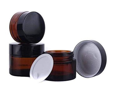 3 Pcs Amber Glass Jars Refillable Cosmetic Sample Bottles Jar Empty Face Cream Lip Balm Lotion Essential Oils Storage Container Pot Bottle With Inner Liners and Black Lids size 20ml
