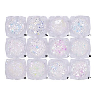 Nail Glitter Holographic Chunky Flakies Ultra-Thin Iridescent Charming Sequins Powder Tips 12 Jar