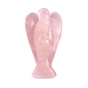 Pocket Guardian Angel with Serenity Prayer Card - Pink Healing Stone Figurine - Rose Quartz
