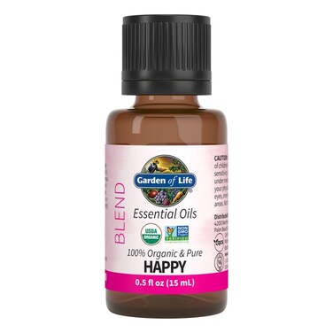 Garden of Life Essential Oils, 100% Organic &amp; Pure Geranium Essential Oil Plus Sweet Orange &amp; Palmarosa - Happy Blend for Diffusers, Home, Skin &amp; Body Care, Refreshing, Balancing, Joyful, 0.5 fl oz